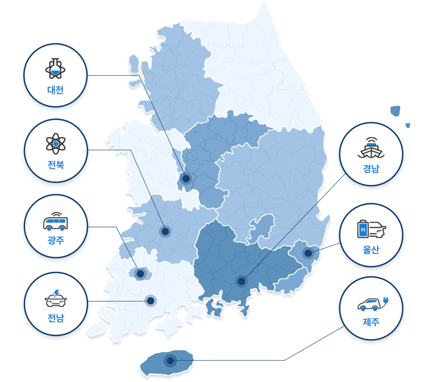 전국지도(광주, 대전, 울산, 전북, 전남, 경남, 제주)