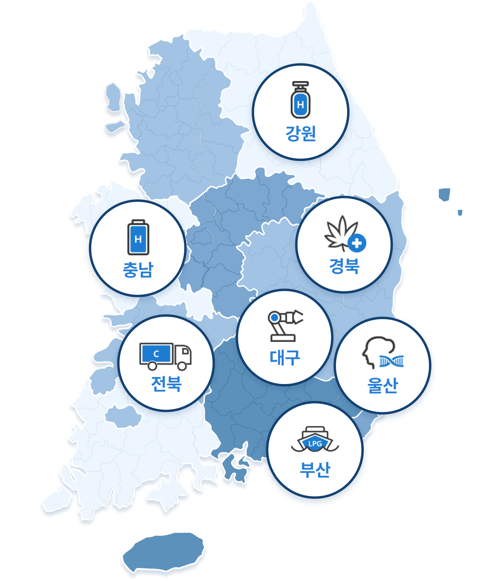 전국지도(부산, 대구, 울산, 강원, 충남, 전북, 경북)