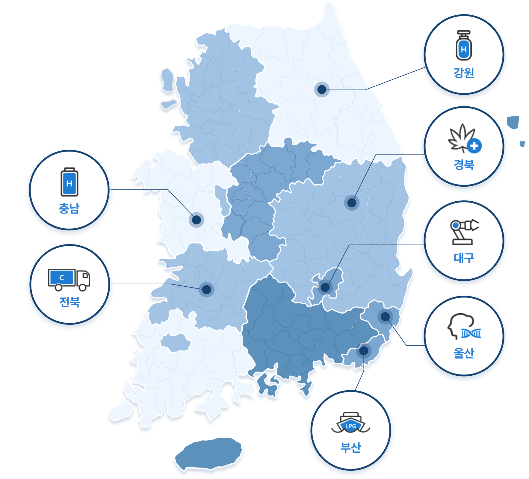 전국지도(부산, 대구, 울산, 강원, 충남, 전북, 경북)
