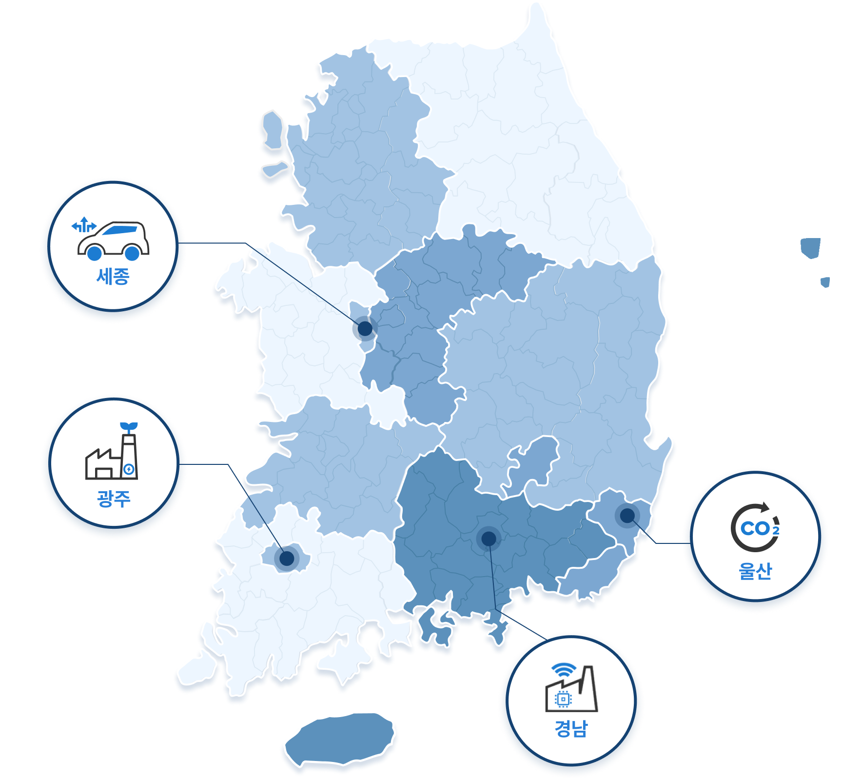 전국지도(광주, 울산, 경남, 세종)