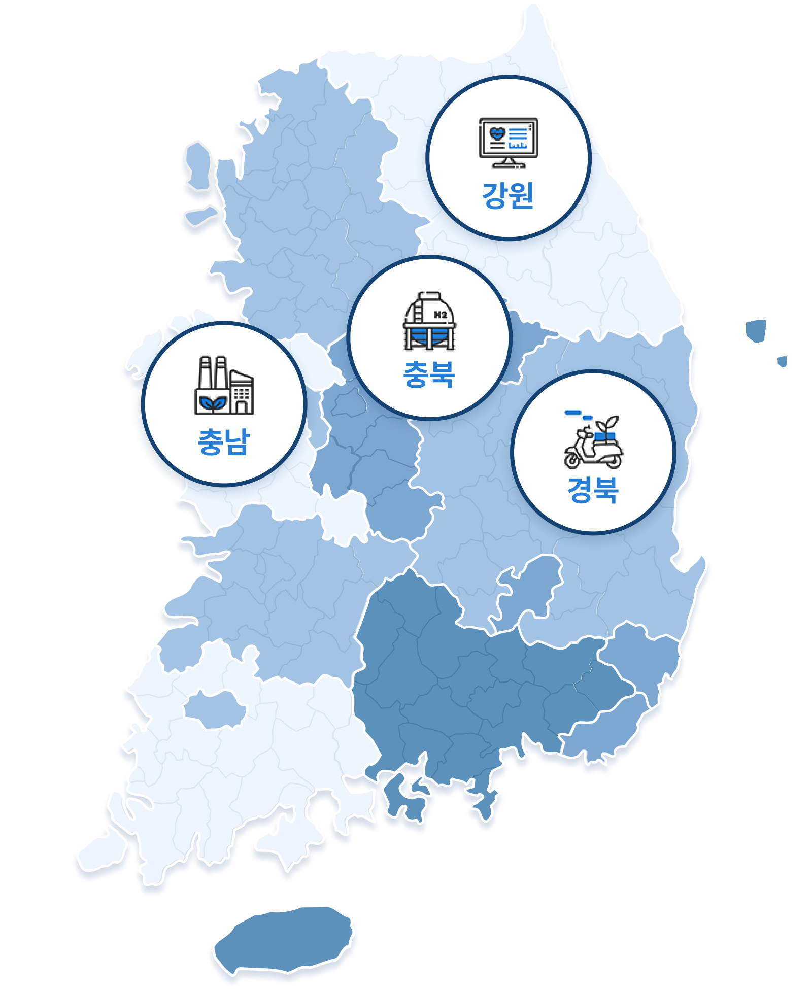 전국지도(강원, 충북, 충남, 경북)
