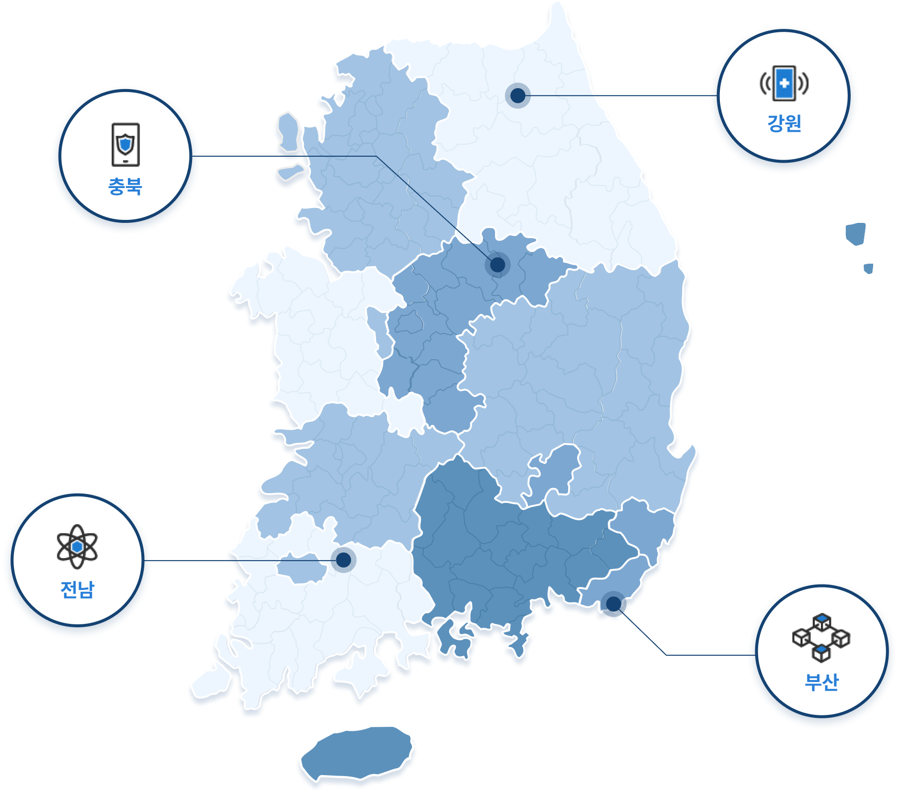전국지도 - 부산, 강원, 충북, 전남